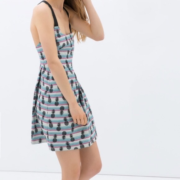 ZARA Pineapple Print Dress Size Large - Picture 1 of 8